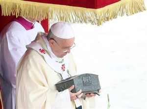 Pope Francis shows bones of St Peter